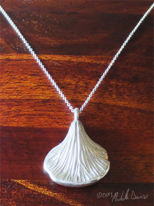 Oyster mushroom pendant in silver by Michelle Davis