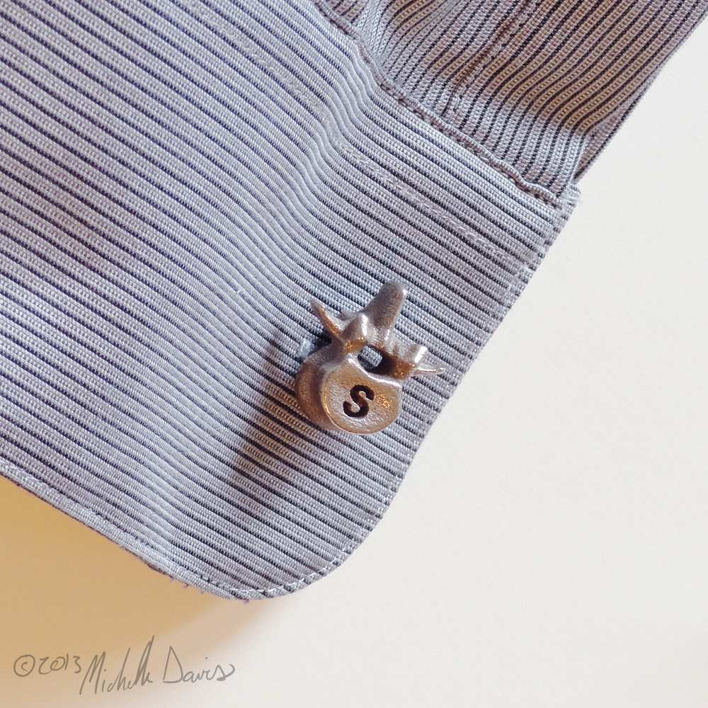 L3 Lumbar vertebra cufflinks by Michelle Davis